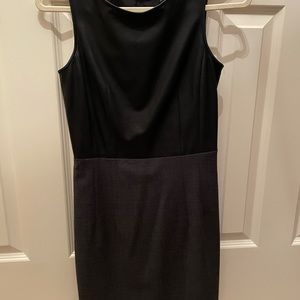 Theory Tirionne faux leather and charcoal dress.